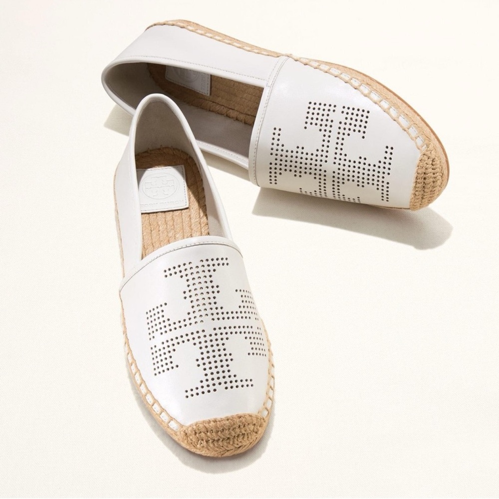 Tory Burch White Espadrille Slip-Ons with Jute Sole